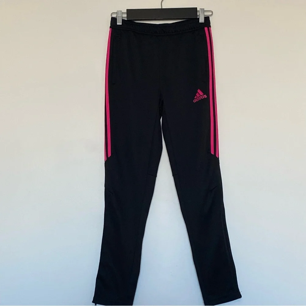 Adidas Girls Youth Soccer Black and Pink Athletic Pants, Size Youth Large - Picture 1 of 8